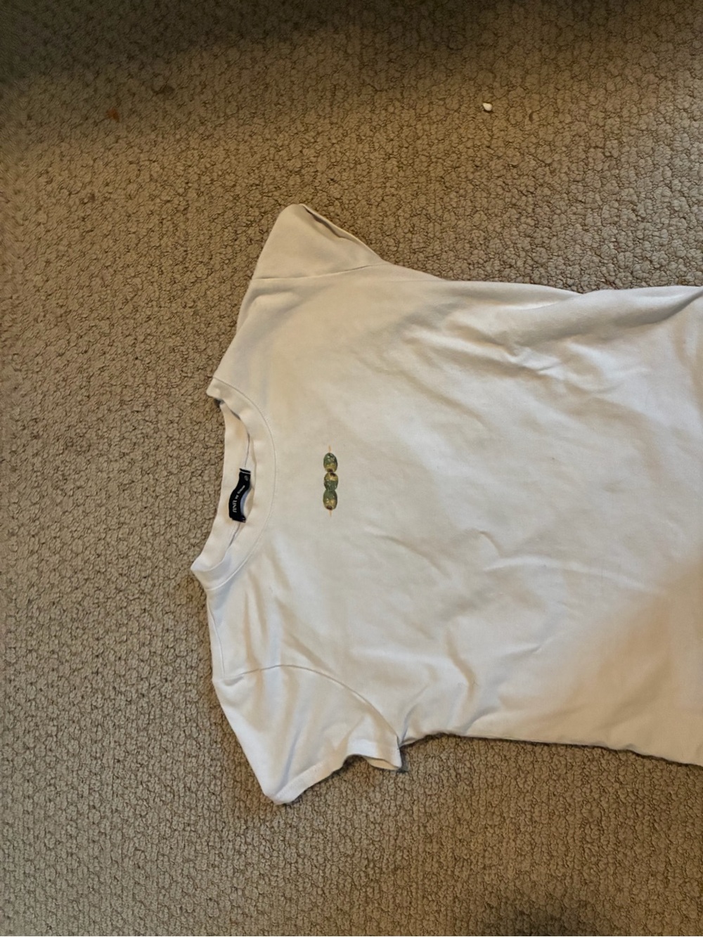 White Short Sleeve Tee with Subtle Green Embroidery
